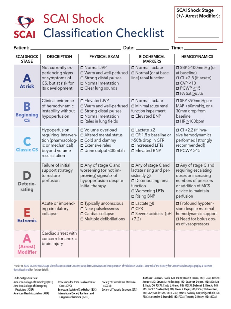 SCAI SHOCK Bedside Checklist 2022 PDF Shock (Circulatory) Heart