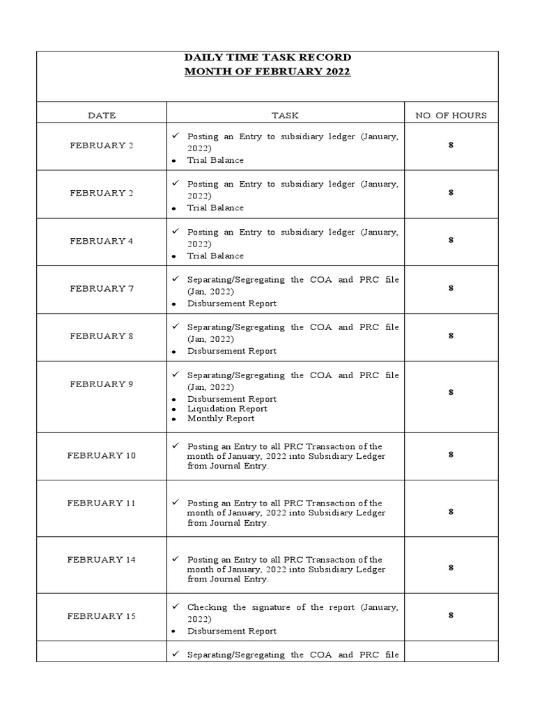 Daily Time Task Record | PDF | Accounting | Business