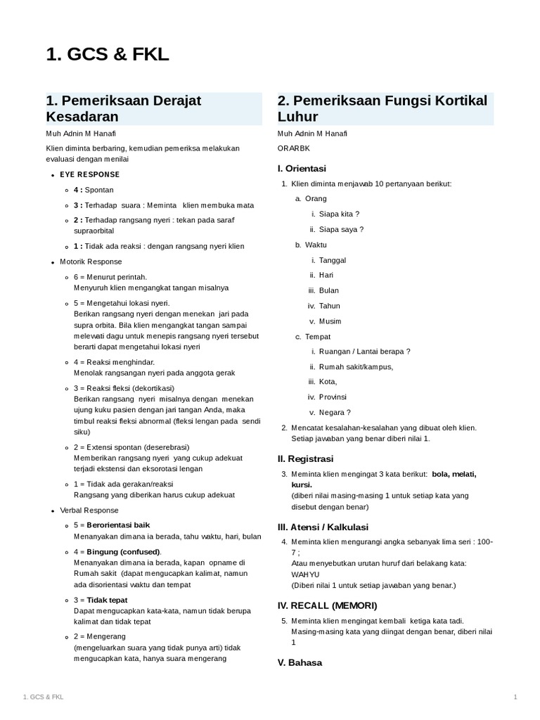 GCS dan Fungsi Kortikal Luhur | PDF