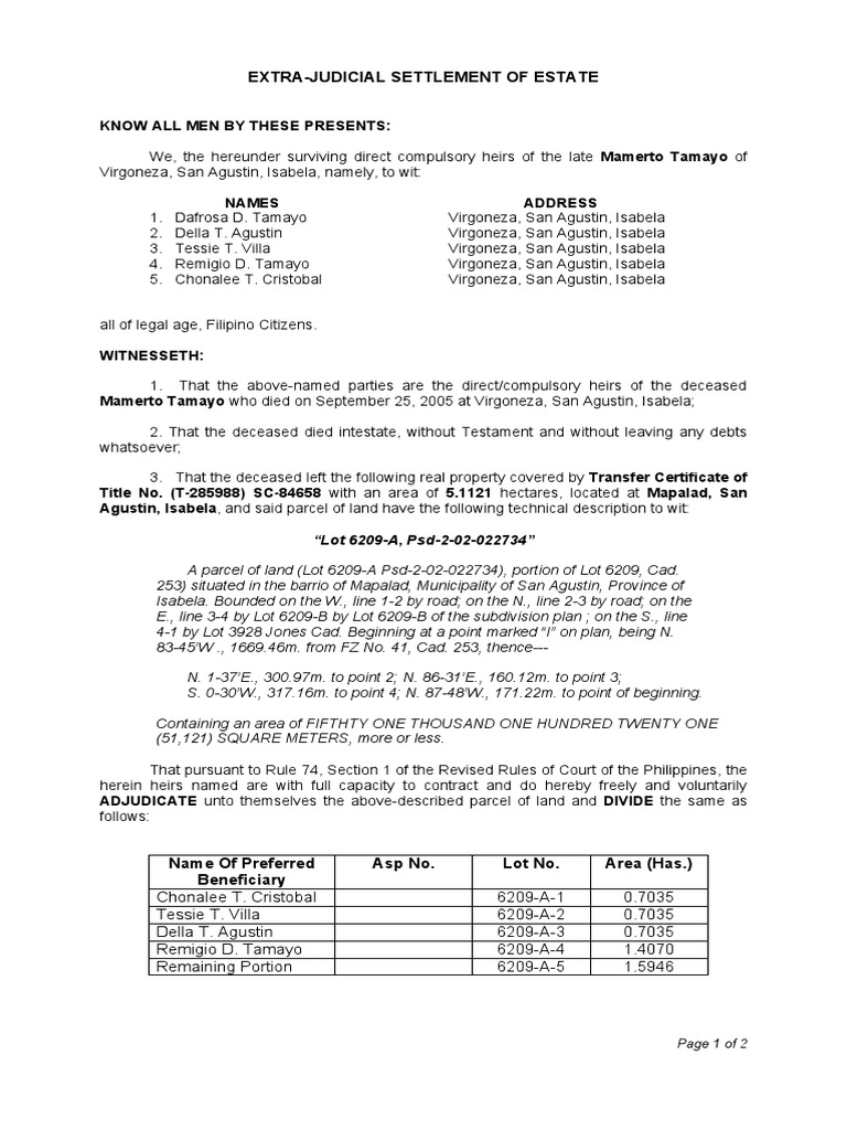 ExtraJudicial Settlement of Estate PDF