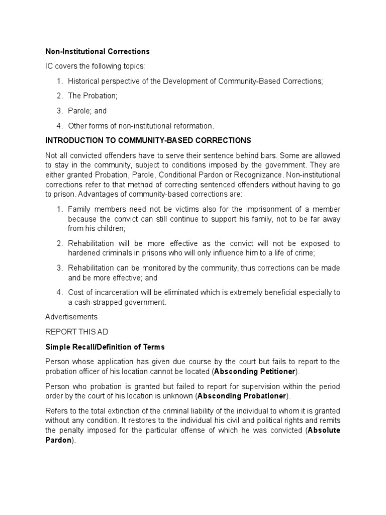 CA 2 PART 1 Non Institutional Corrections | PDF | Pardon | Probation
