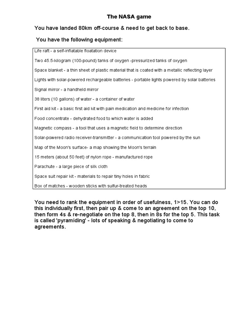 Ranking Survival Gear for Moon Mission | PDF | Moon | Earth