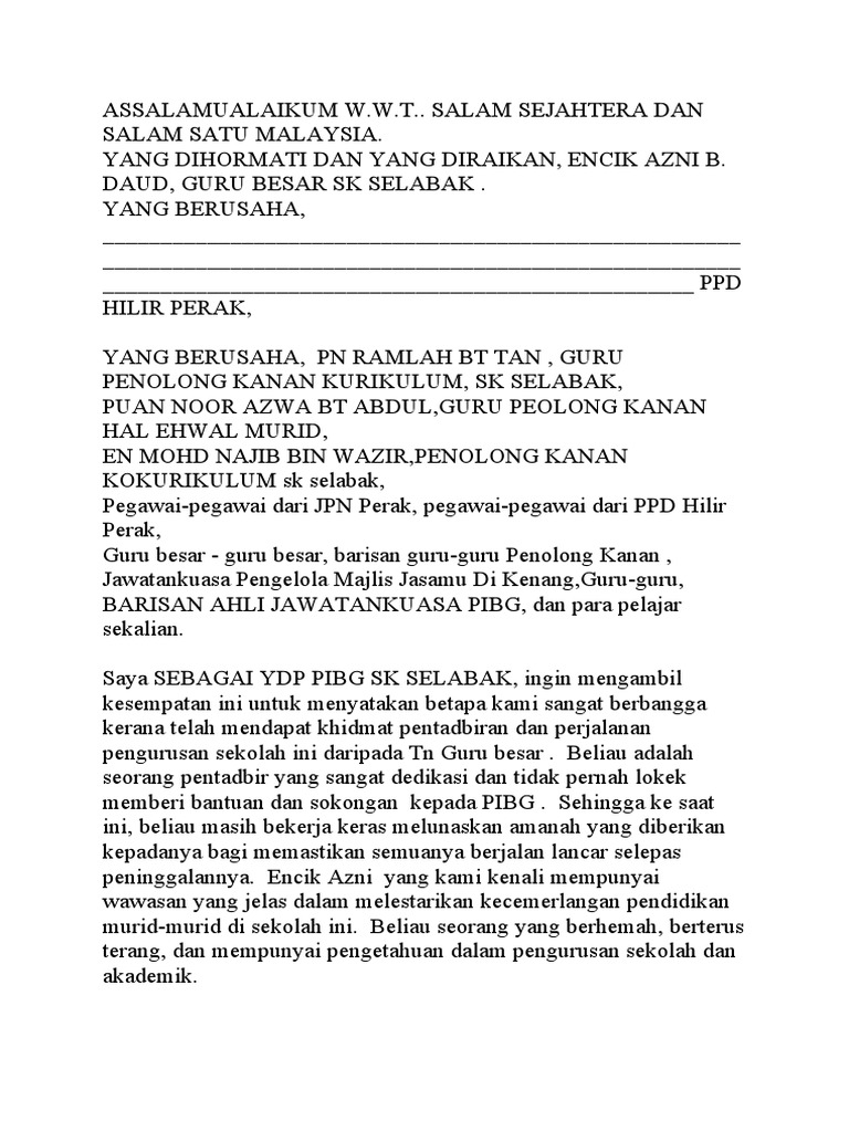 Teks Ucapan Persaraan Guru Besar Pdf