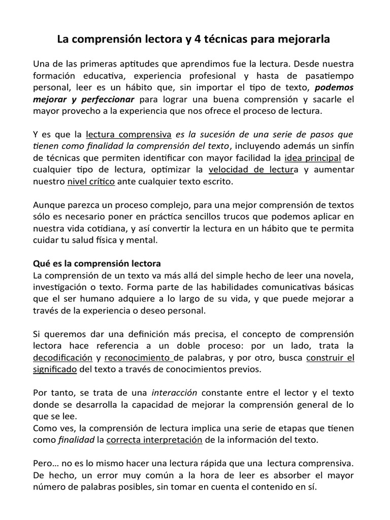 Comprensión Lectora | PDF | Comprensión lectora | Aprendizaje