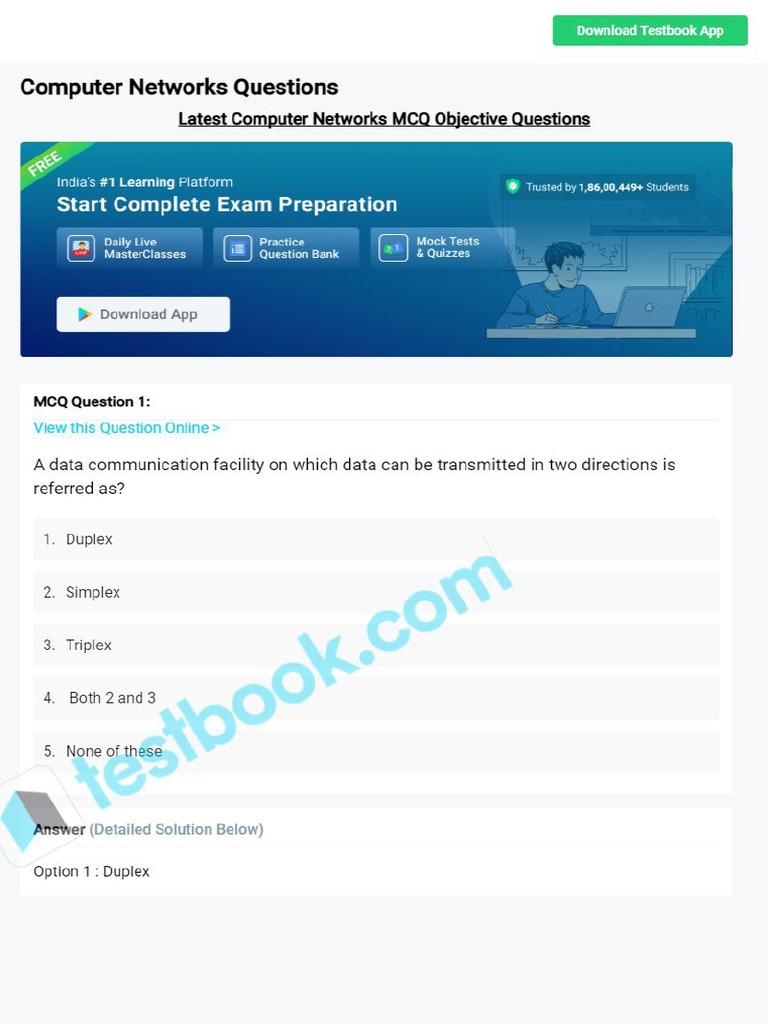 MCQ On Computer Networks 5eea6a0939140f30f369d8f8 PDF
