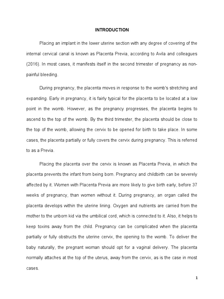 Understanding Placenta Previa A Case Study Of A 21 Year Old Female