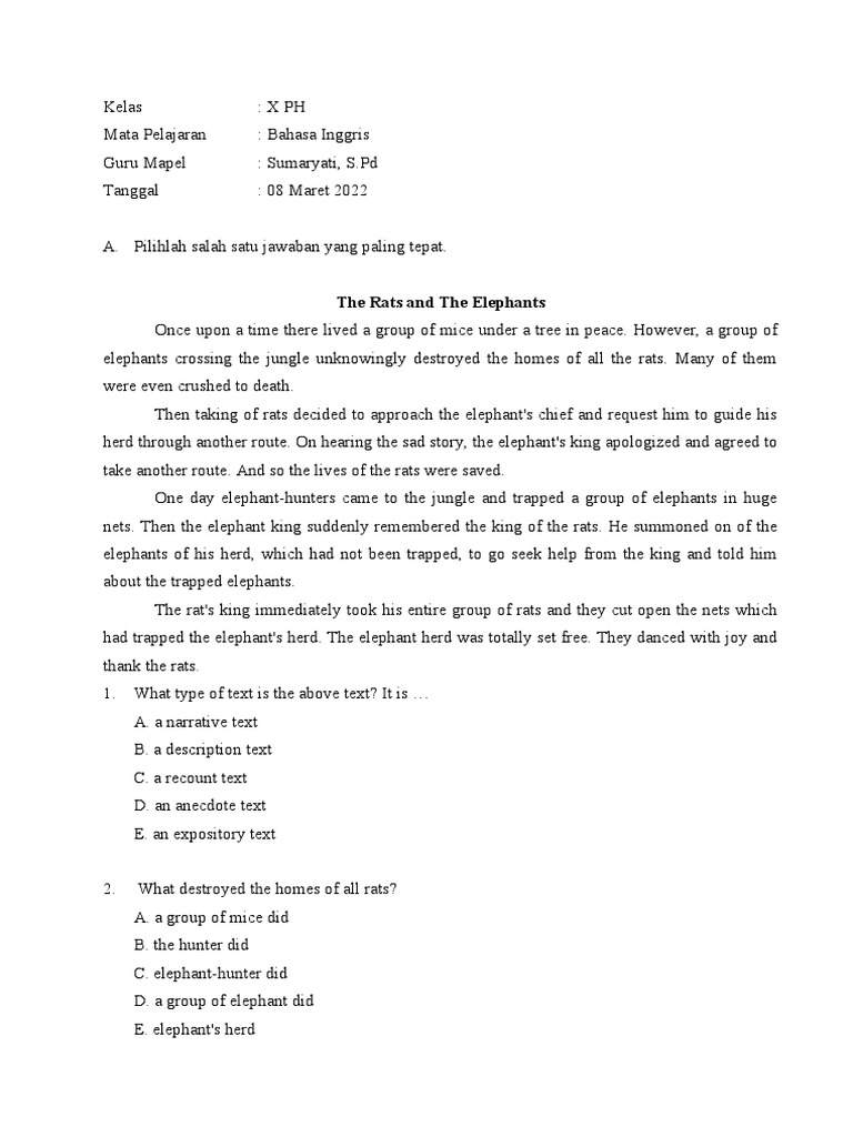 Soal narrative text kelas x pdf