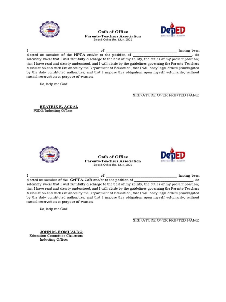 Oath Of Office Pdf Oath Of Office Government Institutions