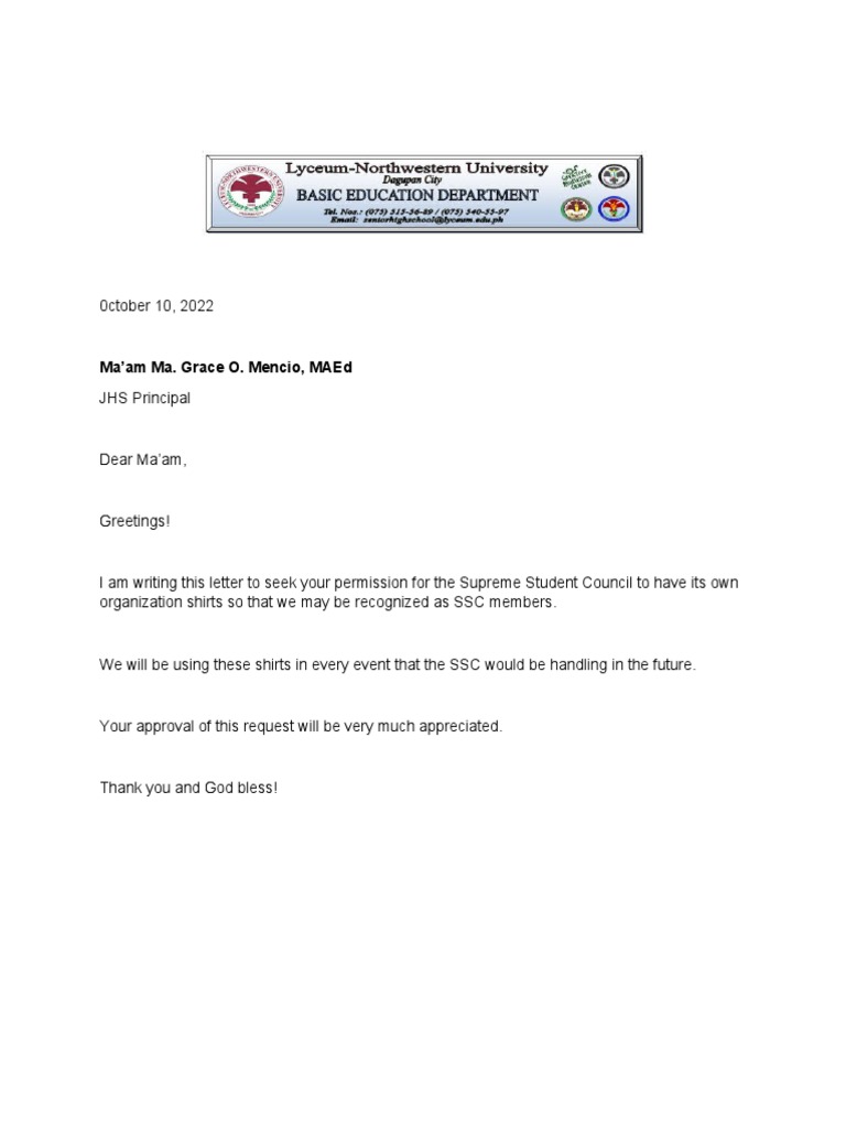 Request Letter For Shirts PDF