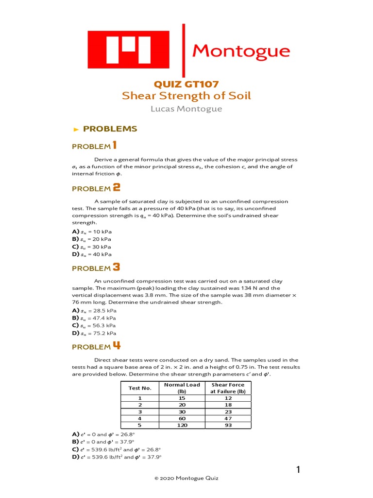 Shear Strength of Soil Solved Problems | PDF | Stress (Mechanics ...
