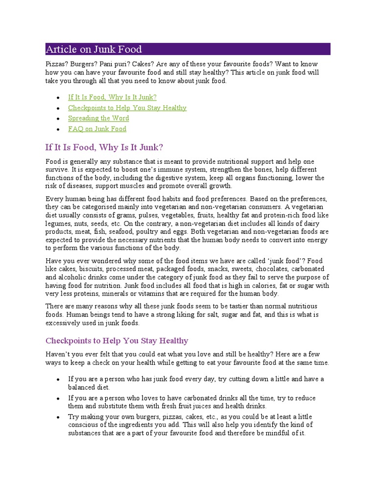 research on junk food pdf