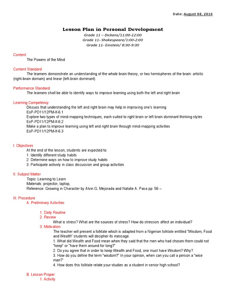 Lesson 6: Enhancing Study Habits | PDF | Learning | Teachers