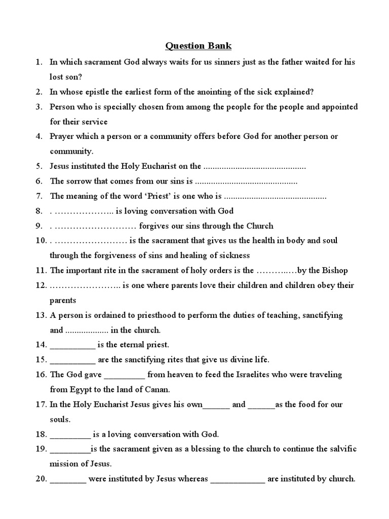 Catechism Std. IV Question Bank 2 PDF Eucharist Catholic Church