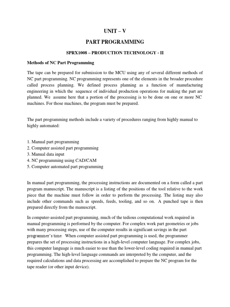 Part Program Notes | PDF | Computer Programming | Computer Aided Design