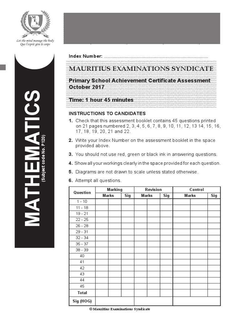 PSAC2017 Grade6 Maths | PDF