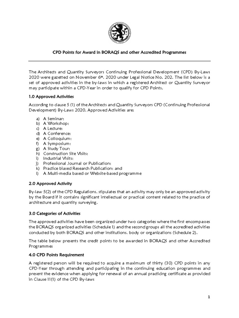 CPD Points Guideline PDF Professional Development Architect
