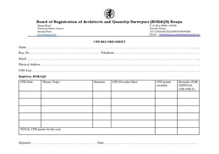 CPD Record Sheet PDF