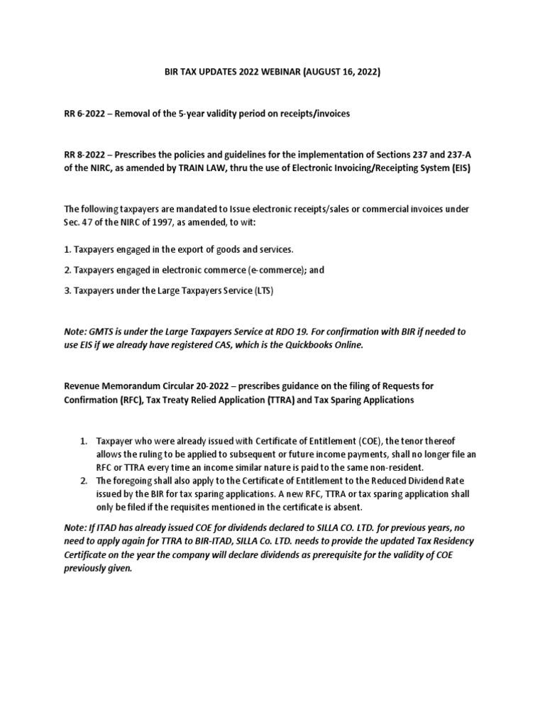 Bir Tax Updates 2022 inar PDF