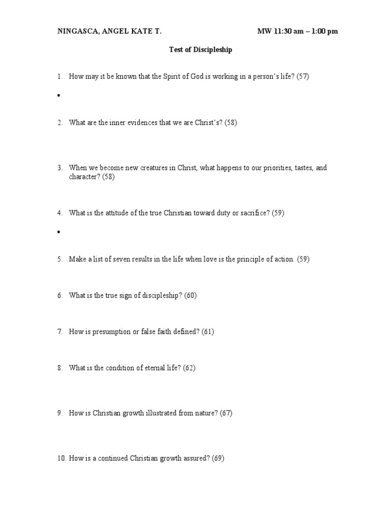 Worksheet 8f Study On Test of Discipleship | PDF | Science & Mathematics