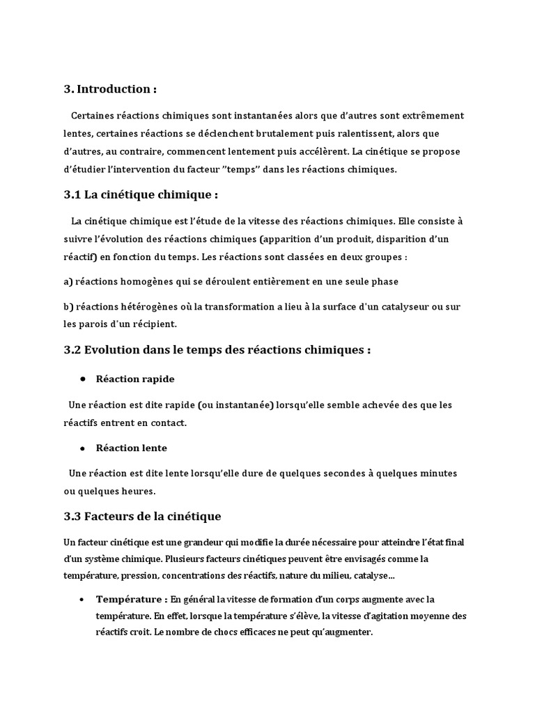 Facteurs cinétiques des réactions chimiques | PDF | Cinétique chimique ...