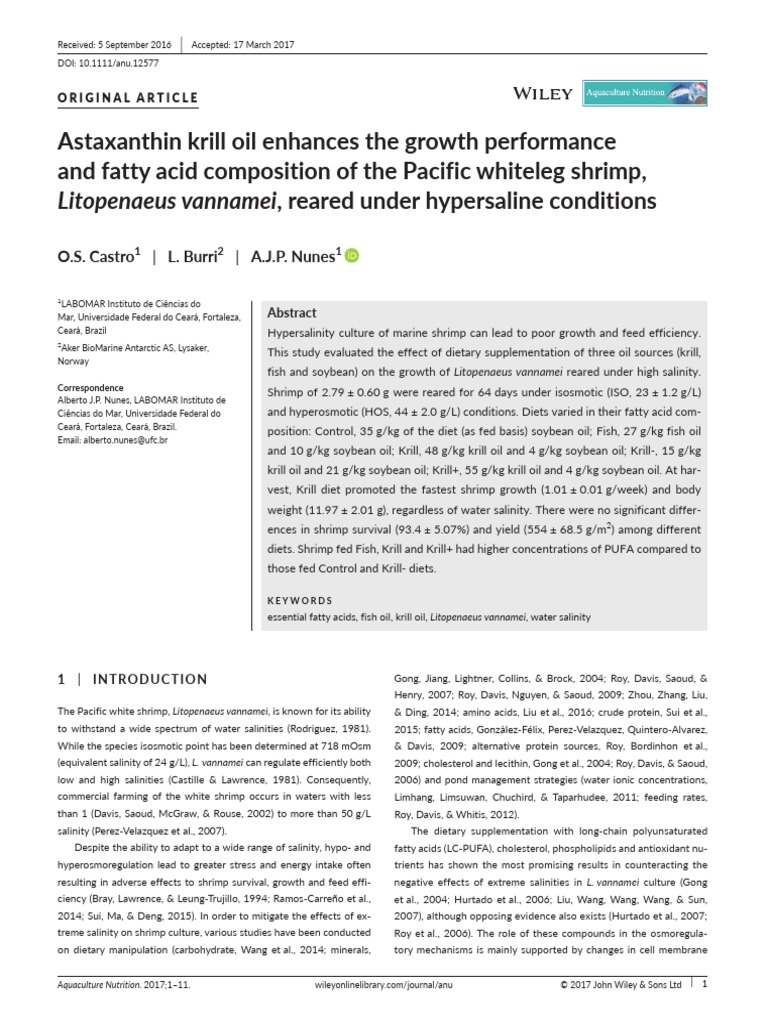 Astaxanthin Krill Oil Enhances The Growth Performance PDF Fat Flour