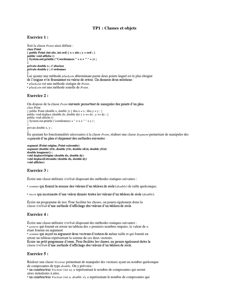 Classes et méthodes en Java : TP1 | PDF | Nombre premier | Constructeur ...