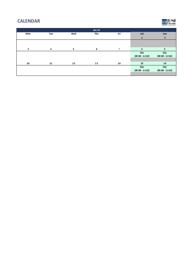 Calendar SQL 08 Jan PDF