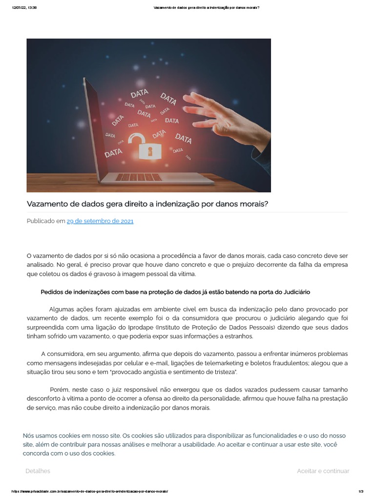 DOUTRINA - Vazamento de Dados Gera Direito A Indenização Por Danos ...
