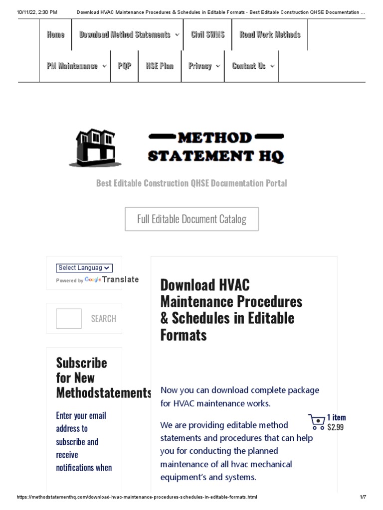 HVAC Maintenance Procedures & Schedules in Editable Formats Best