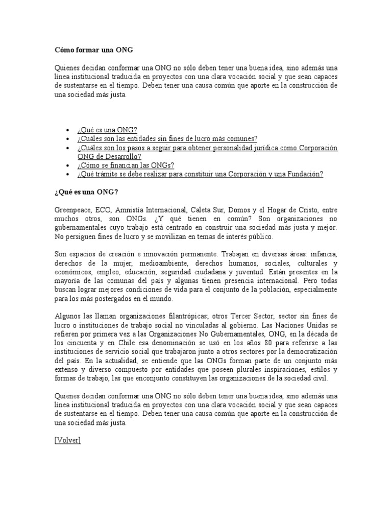 Cómo Formar Una ONG PDF Organización
