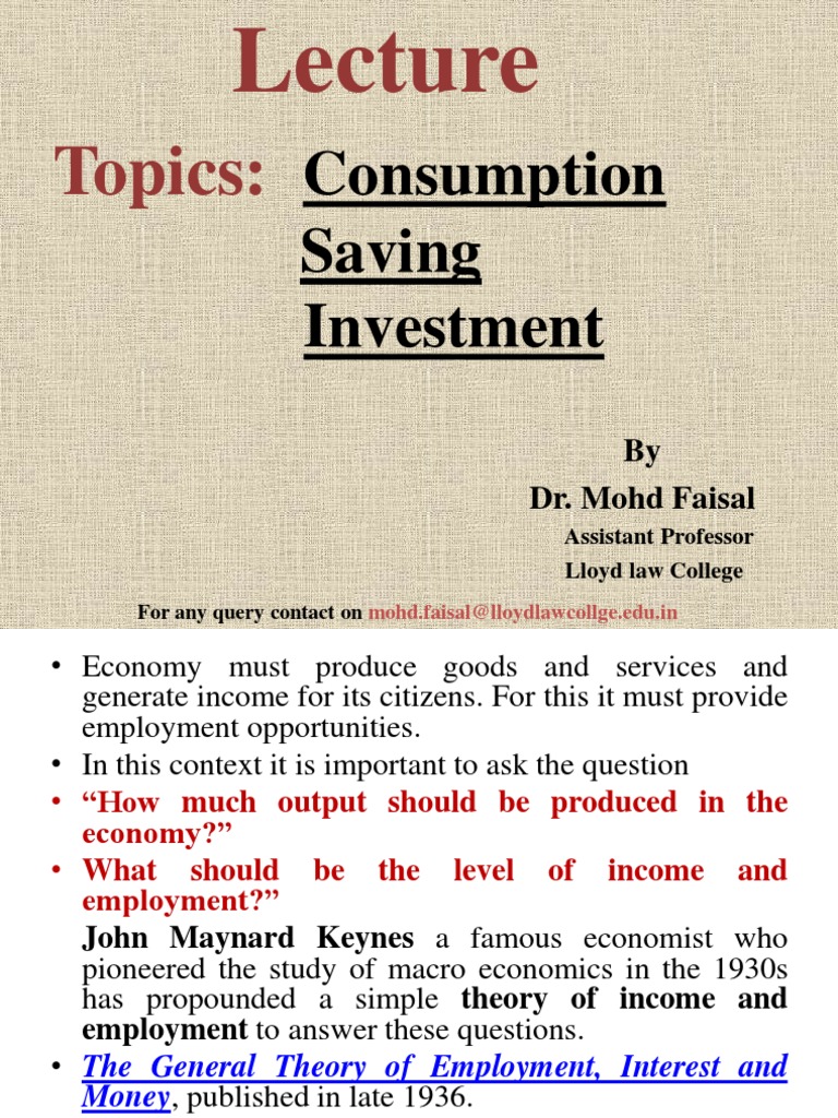 Consumption Saving and Investment PDF Consumption (Economics