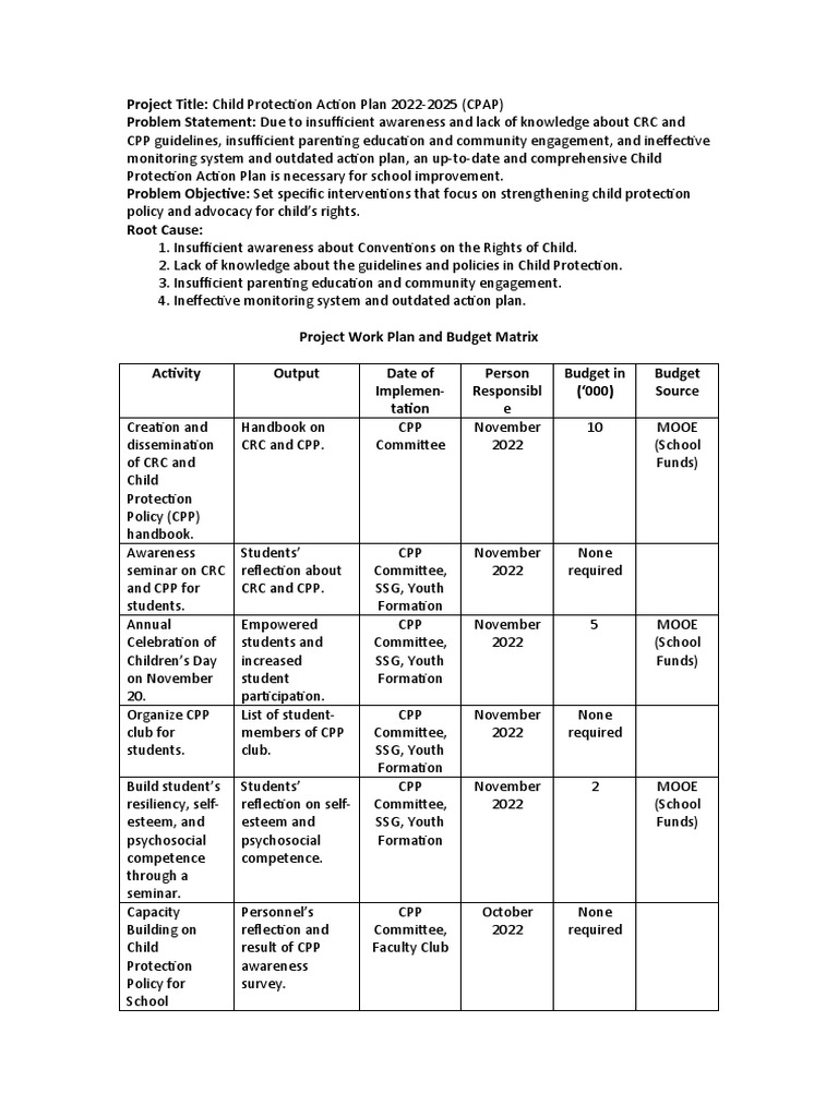 Child Protection Action Plan 2022-2025 | PDF | Convention On The Rights ...