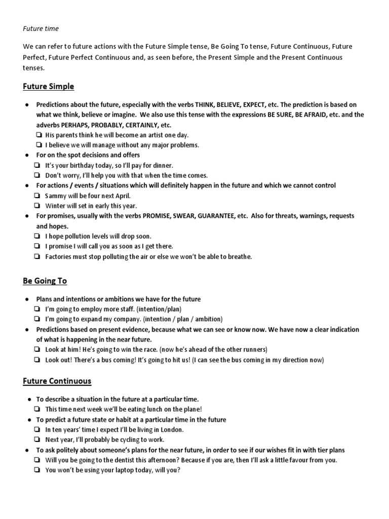 Understanding Future Tenses in English | PDF | Grammatical Tense