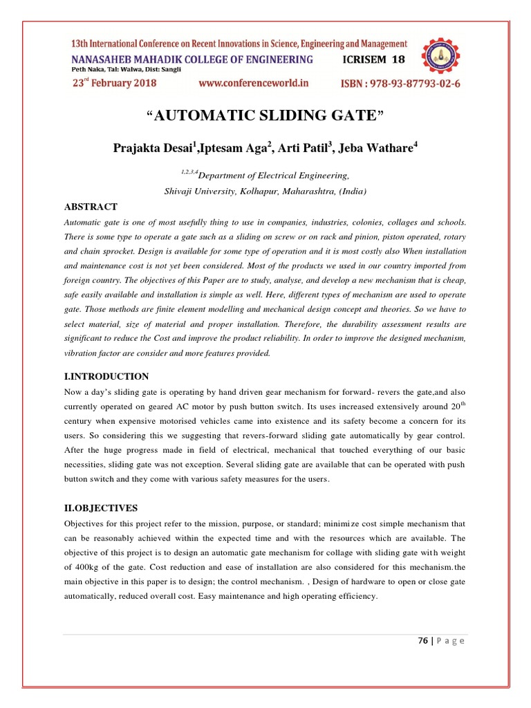 Automatic Sliding Gate Design Overview | PDF | Electric Motor | Gear