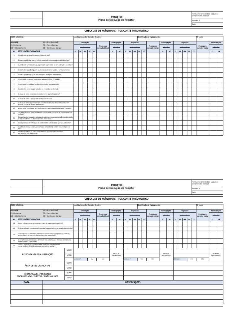 Checklist de Inspeção: Policorte Pneumático | PDF