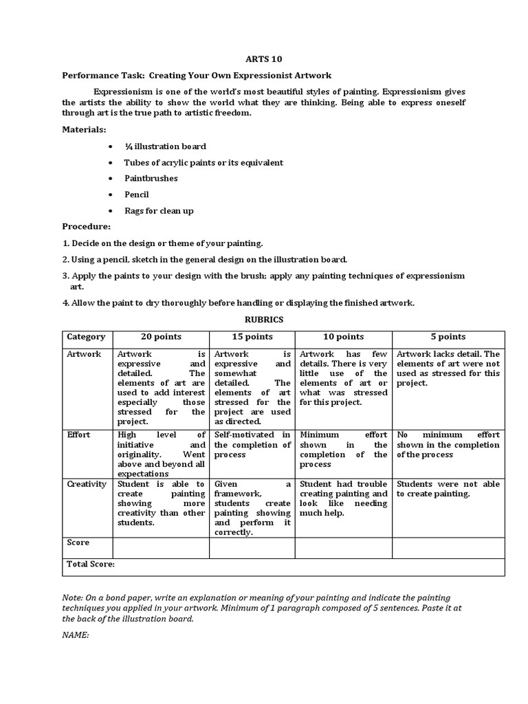 Expressionist Artwork Performance Task | PDF | Paintings | Expressionism