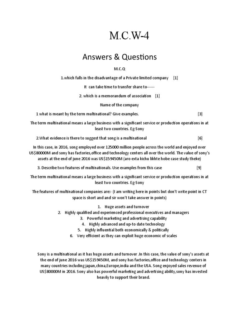 Answers & Questions | PDF | Multinational Corporation | Sony