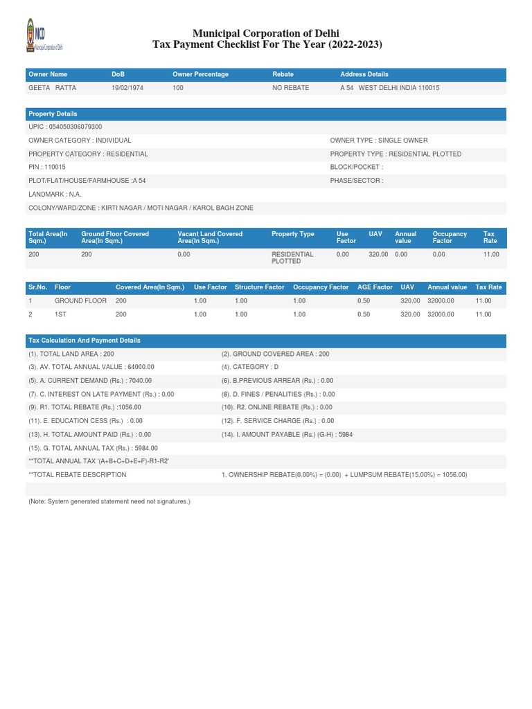 Property Tax Check List PDF Taxes Government