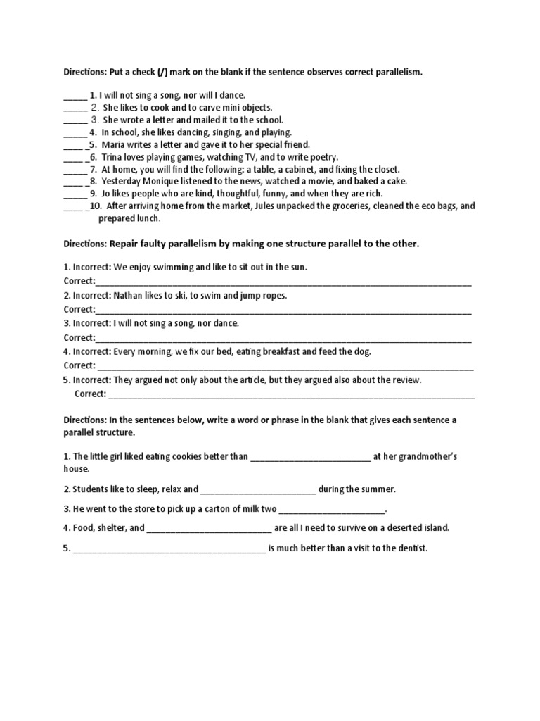 Parallel structure pdf quiz