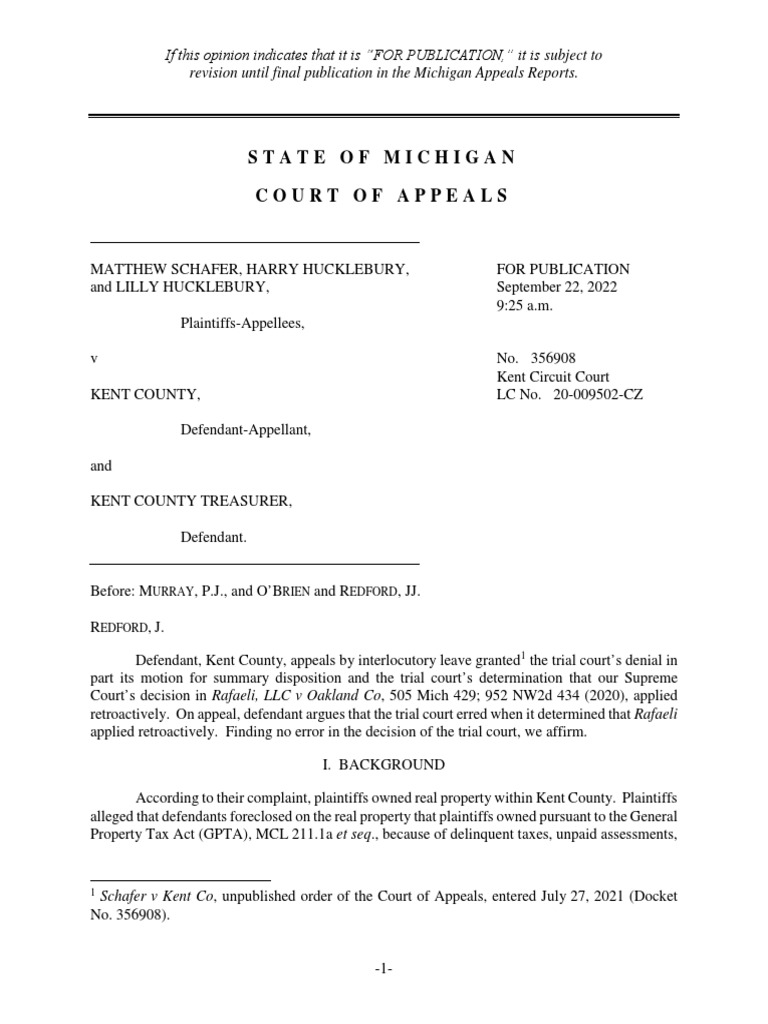 Schafer v. Kent County, No. 356908 (Mich. Ct. App. Sep. 22, 2022) | PDF ...
