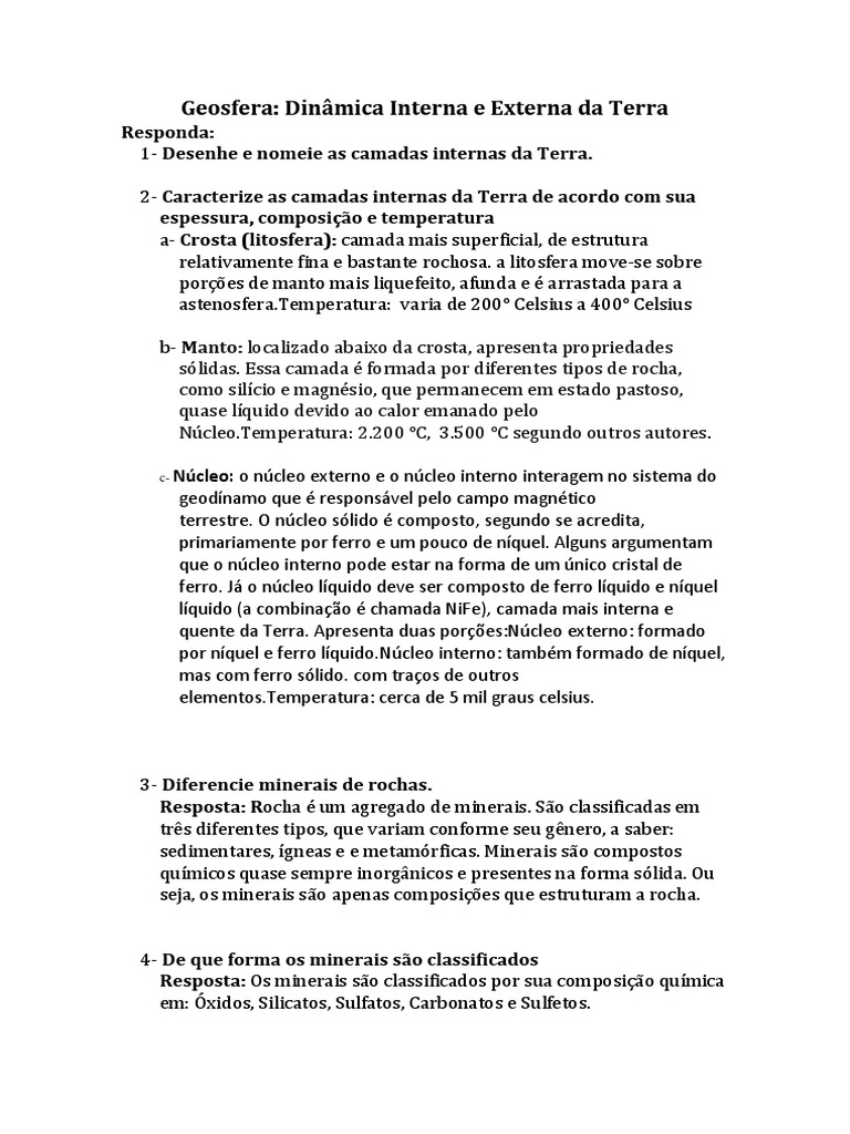 Geosfera: Dinâmica Interna e Externa Da Terra: Responda | PDF