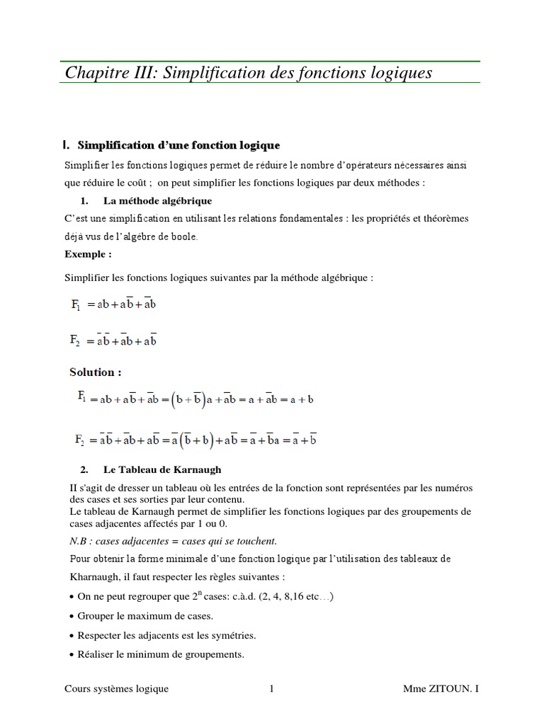 Simplification des fonctions logiques | PDF | Logique | Mathématiques