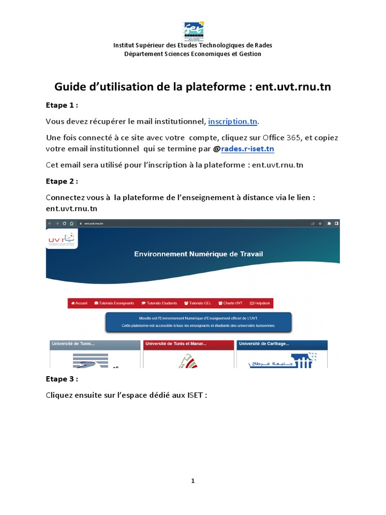Guide d'inscription à la plateforme ISET Rades | PDF
