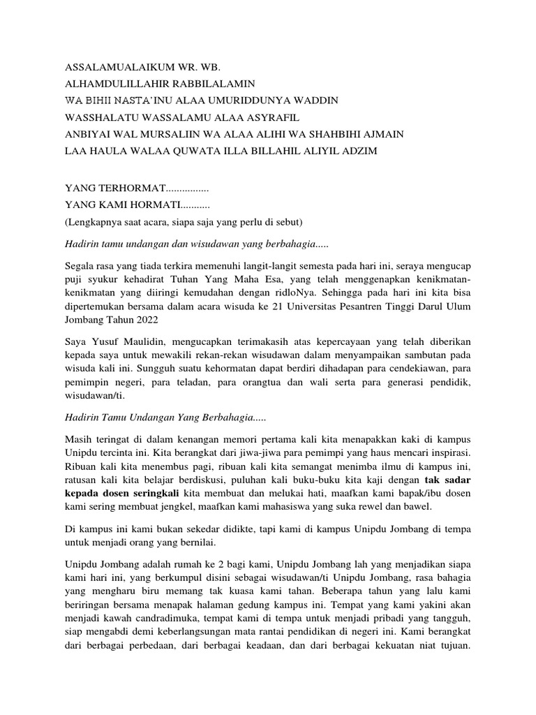 FIKS, Sambutan Wisuda Yusuf Maulidin | PDF | Agama & Spiritualitas
