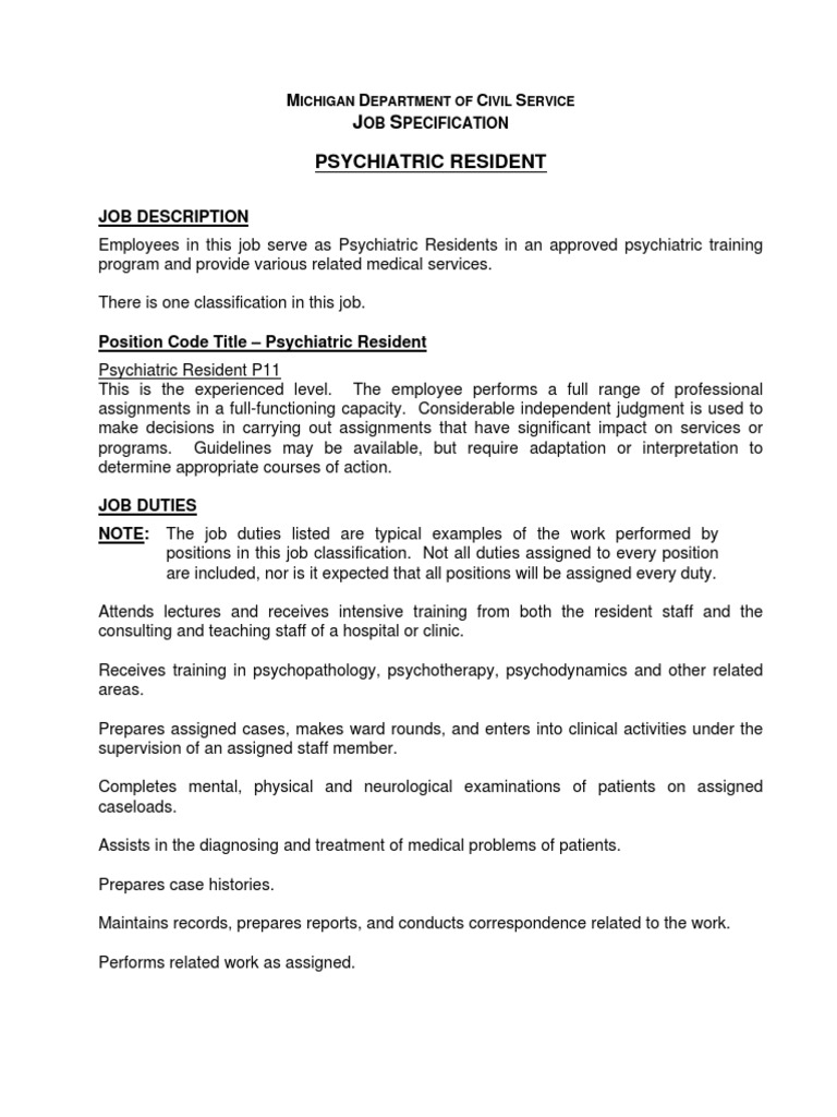 Psychiatric Resident PDF Psychiatry Residency (Medicine)