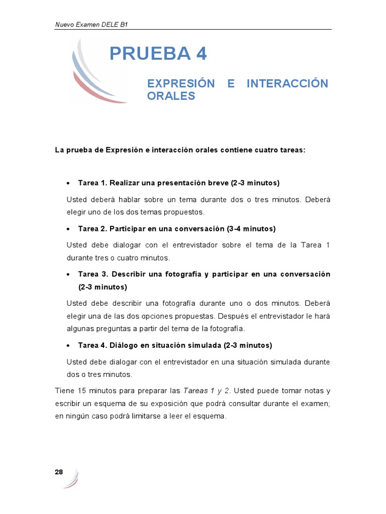 Prova 1 Dele b1 Oral | PDF