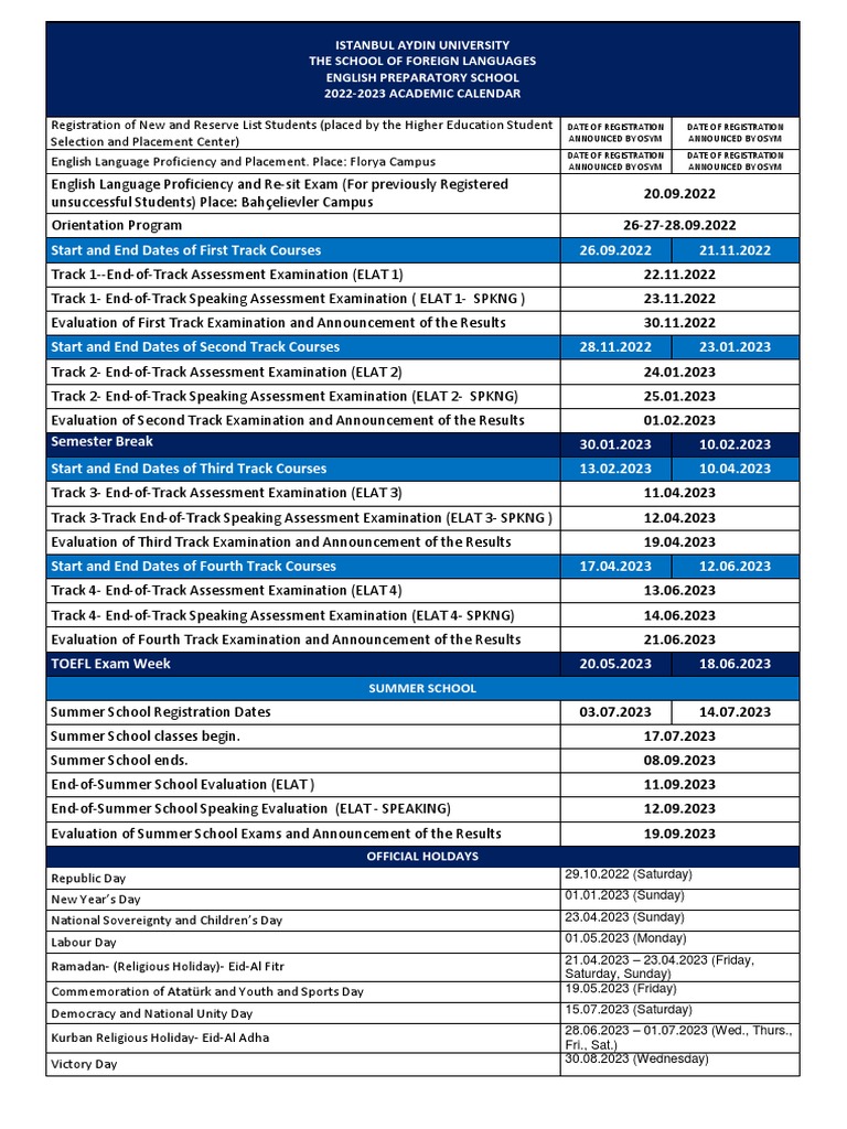 2022 2023 Academic Calendar For Preparatory School PDF