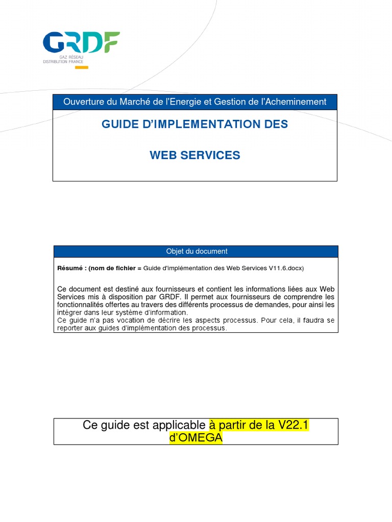 Guide des Web Services GRDF V22.1 | PDF | Service web | Transfert d ...