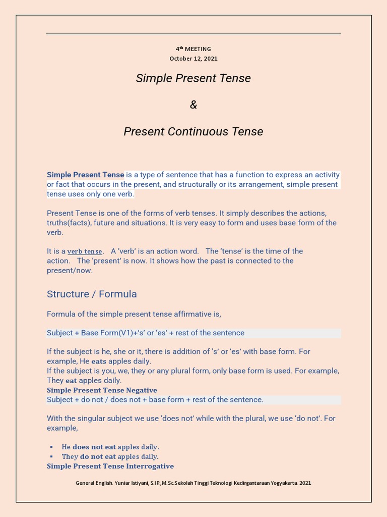 Simple Present & Continuous Tense Guide | PDF | Grammatical Number | Verb