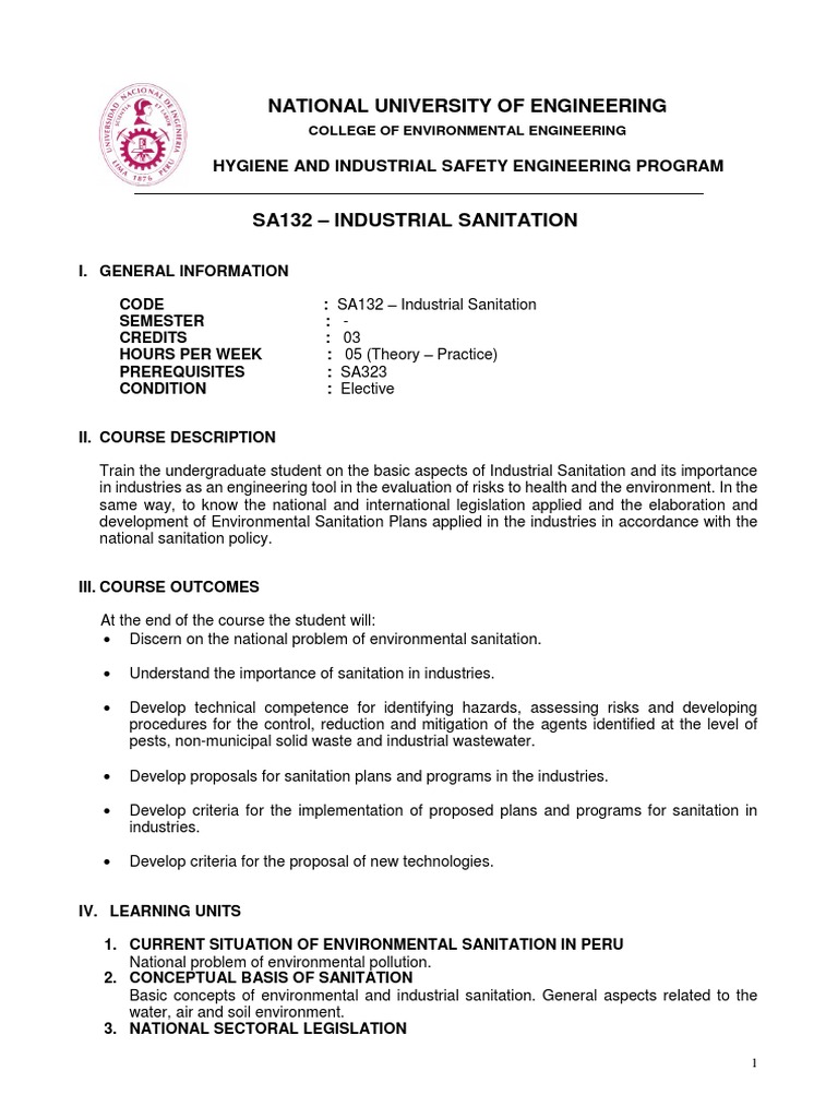 S205 SA132 Industrial Sanitation PDF Sanitation Risk